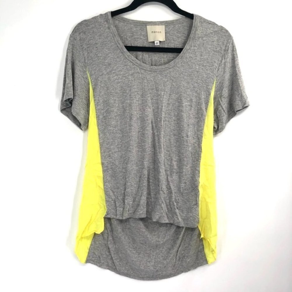 MASON Flowy Top Blouse Silk Contrast Jersey Open Back P Grey Yellow